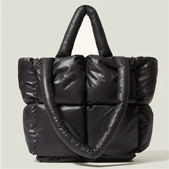Зимняя женская Большая сумка-тоут, мягкая стеганая сумка, роскошная дизайнерская сумка через плечо, женская хлопковая пуховая сумка большой емкости, сумка через плечо
