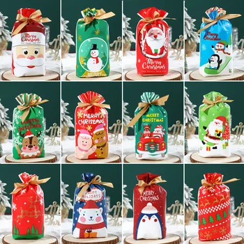 50/100шт Подарочная сумка для рождественских конфет и печенья в разных стилях, Рождественская подарочная сумка с изображением лося Санта-Клауса, декор для рождественской вечеринки для дома, Новый год