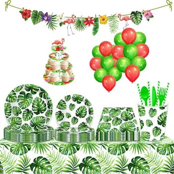 Украшения для Гавайской вечеринки Пальмовые листья, Овсянка, баннер Luau Flamingo, украшение для летней тропической вечеринки, вечерние шары для сафари в джунглях