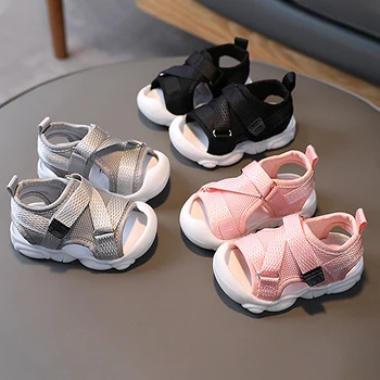 Летние сандалии для малышей, обувь для маленьких девочек, однотонные дышащие кроссовки на мягкой подошве для мальчиков, Детская спортивная обувь для младенцев, сандалии для девочек