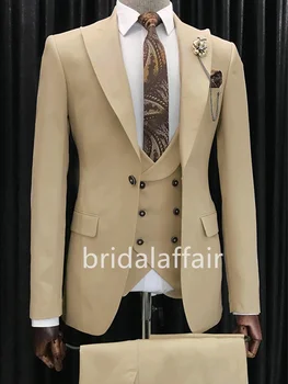 Мужской костюм Bridalaffair, приталенный блейзер, свадебный смокинг, платье для жениха на выпускной, жакет в британском стиле по индивидуальному заказу + жилет＋ брюки
